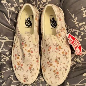 VANS floral slip ons, sz10, never worn, off white, mauve& yellow flowers